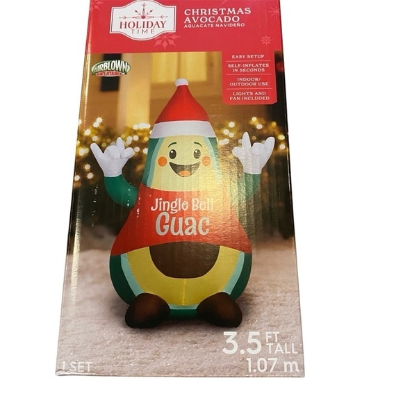 Christmas Avocado Jingle Bell Guac Guacamole Inflatable Blow Up NEW 3.5 ft Green - Picture 1 of 3